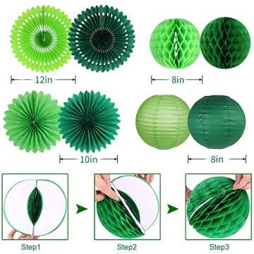 zilue St Patricks Day Decorations, Green Party Supplies Four-leaf Clover Garland Tissue Paper Fan Paper Lantern for Irish Party Saint Patricks Day Decor