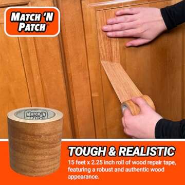 MATCH 'N PATCH Realistic Wood Grain Repair Tape - Durable Multi-Use Adhesive Tape for Furniture, Floors, Cabinets, Windows, Doors, RV, Home Decor & DIY Projects - Wheat Maple, 2.25 in x 15 feet