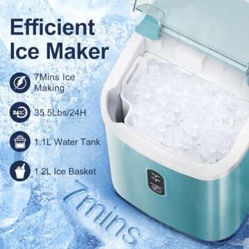 ZAFRO Portable Ice Maker Countertop with Handle/Indicator Lamps, 7 Mins Fast Ice Making, 35Lbs/24H, Nugget Ice Maker Machine with Ice Basket/Ice Scoop for Home/Office/Restaurant/Bar, Green