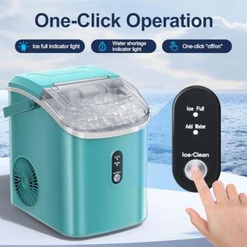 ZAFRO Portable Ice Maker Countertop with Handle/Indicator Lamps, 7 Mins Fast Ice Making, 35Lbs/24H, Nugget Ice Maker Machine with Ice Basket/Ice Scoop for Home/Office/Restaurant/Bar, Green