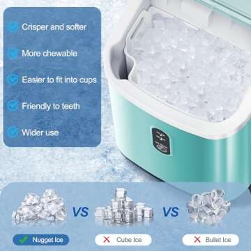 ZAFRO Portable Ice Maker Countertop with Handle/Indicator Lamps, 7 Mins Fast Ice Making, 35Lbs/24H, Nugget Ice Maker Machine with Ice Basket/Ice Scoop for Home/Office/Restaurant/Bar, Green