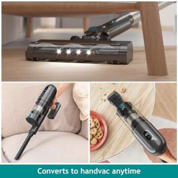 PRETTYCARELIFE Cordless Vacuum Cleaner, 43Kpa Powerful Stick Vacuum with Brushless Motor, LED Touch Display, 45 Mins Long Runtime, Self-Standing Lightweight Vacuum for Hard Floor Carpet Hair, P1Pro