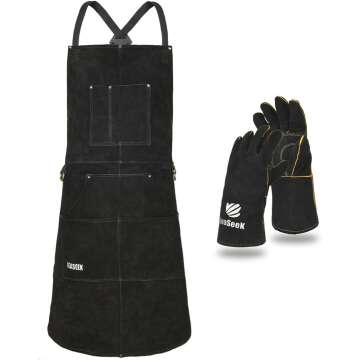 LeaSeek Welding Apron: Heavy Duty, 6 Pockets