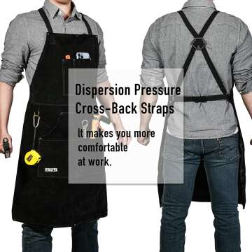 LeaSeek Welding Apron: Heavy Duty, 6 Pockets