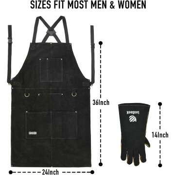 LeaSeek Welding Apron: Heavy Duty, 6 Pockets