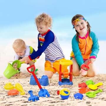 Beach Toys, 19 Piece Sand Toys Set Kids Sandbox Toys includes Water Wheel Beach Tool Kit