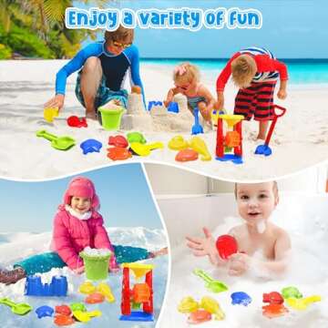 Beach Toys, 19 Piece Sand Toys Set Kids Sandbox Toys includes Water Wheel Beach Tool Kit