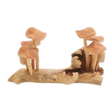 NOVICA Artisan Crafted Handmade Jempinise Mushroom Wood Sculpture | Sustainable Eco Friendly | Benalu Bali Brown | Home Accessory Decor | Indonesia 'Mushroom Field' 4.7" H x 8.25" W x 3.1" D