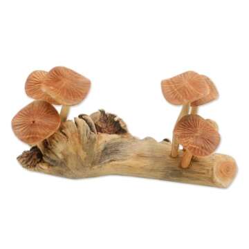 NOVICA Artisan Crafted Handmade Jempinise Mushroom Wood Sculpture | Sustainable Eco Friendly | Benalu Bali Brown | Home Accessory Decor | Indonesia 'Mushroom Field' 4.7" H x 8.25" W x 3.1" D