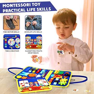 Gefanke Busy Board for 1-6 Years Old Toddlers - Montessori Felt Sensory Toys - Toddler Preschool Learning Activities for Fine Motor Skills – Travel Toy Educational Toys for Boys Girls (Blue)