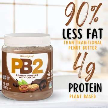 PB2 Powdered Chocolate Peanut Butter with Cocoa - 4g of Protein, 90% Less Fat, Certified Gluten Free, Only 50 Calories per Serving for Shakes, Smoothies, Low-Carb, Keto Diets…