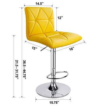 Leader Accessories Bar Stool, Hydraulic Square Back Diagonal Line Adjustable Bar Stools, Set of 2 (Yellow)