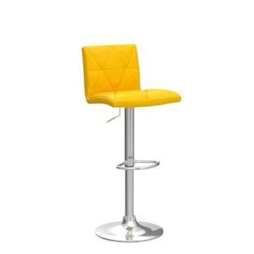 Leader Accessories Bar Stool, Hydraulic Square Back Diagonal Line Adjustable Bar Stools, Set of 2 (Yellow)