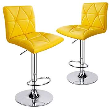 Leader Accessories Bar Stool, Hydraulic Square Back Diagonal Line Adjustable Bar Stools, Set of 2 (Yellow)