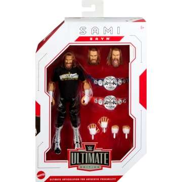 Mattel WWE Ultimate Edition Fan Takeover Action Figure, Sami Zayn Collectible Set with Interchangeable Accessories Like Extra Heads & Swappable Hands