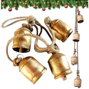 Shabby Chic Bells Rustic Hanging Jingle Christmas Tree Decor - Large Handmade Lucky Cow Bells Vintage Rustic Metal Tranquil Wind Chimes Solid Decorative Wall Hanging décor Home Decor Gifts