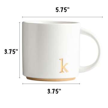 COLLECTIVE HOME - Monogram Ceramic Mugs, 15 oz Golden Initial Coffee Cups, Elegant Alphabet Tea Mugs, Elegant Personalized Mug with Gift Box, Luxurious Cups for Office and Home (k)