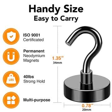 MIKEDE Magnetic Hooks, 40Lbs Strong Neodymium Black Magnet Hook for Hanging, Heavy Duty Magnetic Hooks Classroom Must Have, Magnet with Hooks for Home, Kitchen, Workplace, School - Pack of 10