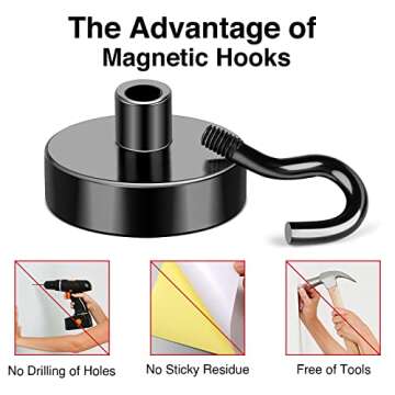 MIKEDE Magnetic Hooks, 40Lbs Strong Neodymium Black Magnet Hook for Hanging, Heavy Duty Magnetic Hooks Classroom Must Have, Magnet with Hooks for Home, Kitchen, Workplace, School - Pack of 10