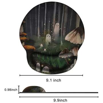 Forest Ghosts Mouse Pad Wrist Support, Ergonomic Mouse Pad for Wireless Mouse, Cute Mousepad with Non-Slip Rubber Base for Home Office Gaming Working Computers Laptop, 9.9 x 9.1 Inch