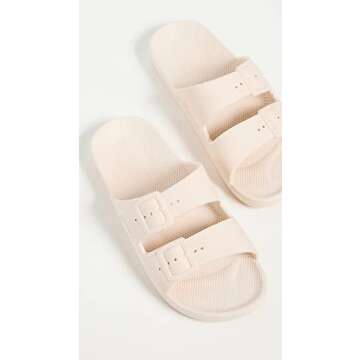 Freedom Moses Women's Moses Two Band Slides, Stone, Off White, 8-9 Medium US