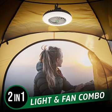 ENERGIZER LED Camping Lantern with Tent Fan S500 PRO, Rechargeable Camping Fan Light with Hanging Hook for Camping, Hiking, Hurricane, Emergency (USB Included)