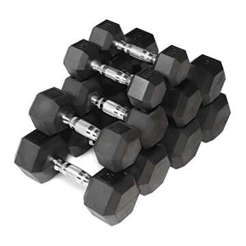 WF Athletic Supply 5-25Lb Rubber Coated Hex Dumbbell Set with A Frame Storage Rack Non-Slip Hex Shape for Muscle Toning, Strength Building & Weight Loss, Red Rack