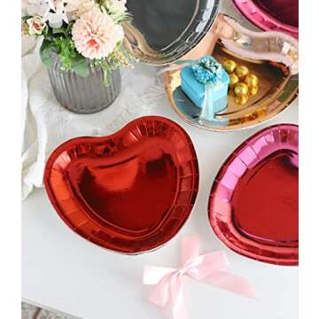 Winoo Design Bulk Valentines Plates - 50 PK - Shiny Heart Plates Paper Heart Shaped Plates for Valentines Day Decor Valentines Decorations Valentine Party Supplies valentines day table decor