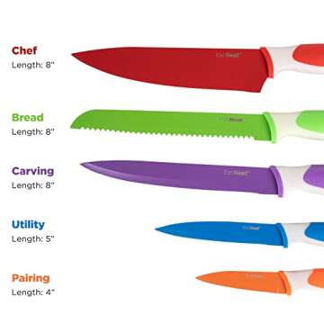 EatNeat 12 Piece Knife and Cutting Board Set - Colorful Non-Stick Stainless Steel