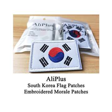 2 PCS AliPlus South Korea Flag Patches Embroidered Tactical Military Morale Patch Applique Fastener Hook and Loop