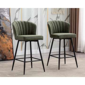 EALSON Counter Height Bar Stools Set of 2 Modern Bar Chairs with Back Leather Upholstered Barstools with Metal Footrest Comfortable Island Chairs for Kitchen Counter/Home Bar/Dining Room, Green