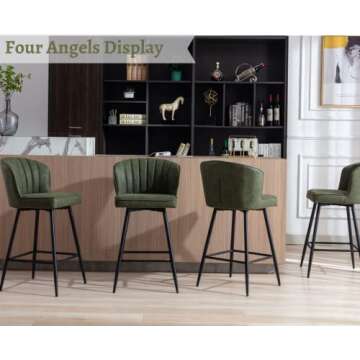 EALSON Counter Height Bar Stools Set of 2 Modern Bar Chairs with Back Leather Upholstered Barstools with Metal Footrest Comfortable Island Chairs for Kitchen Counter/Home Bar/Dining Room, Green