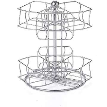 Nifty Tea Bag Spinning Carousel – 6 Compartments, Up to 60 Tea Bags Storage, Spins 360-Degrees, Lazy Susan Platform, Modern Chrome Design, Home or Office Kitchen Counter Organizer