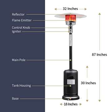 Patio Heater, KEZATO 48,000 BTU Propane Outdoor Patio Heater for Residential or Commercial Use 87 Inches - Black