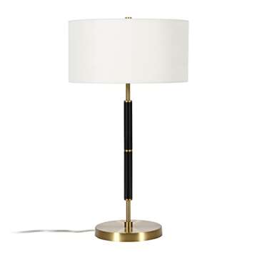 Henn&Hart 25" Tall 2-Light Table Lamp with Fabric Shade in Black/Brass/White, Lamp, Desk Lamp for Home or Office