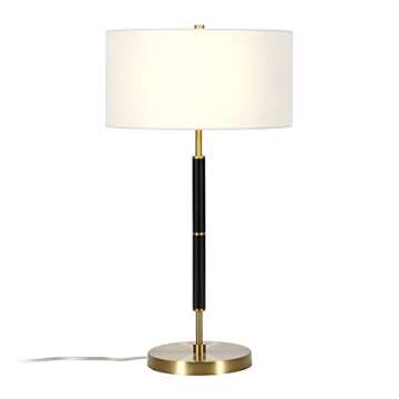 Henn&Hart 25" Tall 2-Light Table Lamp with Fabric Shade in Black/Brass/White, Lamp, Desk Lamp for Home or Office