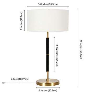 Henn&Hart 25" Tall 2-Light Table Lamp with Fabric Shade in Black/Brass/White, Lamp, Desk Lamp for Home or Office