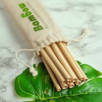 Bambaw Bamboo Reusable Straws | Eco Friendly Long Straws with Straw Cleaner Brush | Biodegradable Alternative to Plastic Straws | Durable Travel Drinking Straws | 6 Straws 5.5 Inch & 6 Straws 8.7 Inch