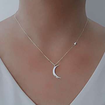 Tasiso Dainty Moon and Star Pendant Necklace Silver Crescent Moon Necklace Delicate Tiny Star Charm Necklace Minimalist Jewelry for Women 46cm