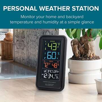 La Crosse Technology Advanced Indoor/Outdoor Temperature & Humidity Monitor with Custom Alerts and Gauge Range of 300 Feet - Calendar Display & Auto-Dim Backlight