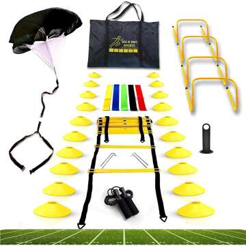 Big B Pro Sports Agility Training Equipment with Training Ladder and Soccer Cones, Speed and Agility Training Set - Hurdles, 20ft Football Ladder, Resistance Bands, Running Parachute for Youth Sports