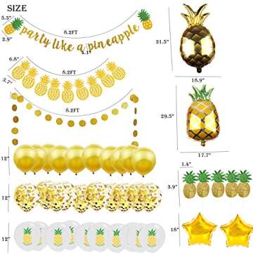 Gold Glitter Pineapple Party Decorations Summer Pineapple Garland Banner Pineapple Garland Latex Balloons Pineapple Foil Balloons Cupcake Toppers for Bachelorette,Birthday Luau Summer Party Decoration