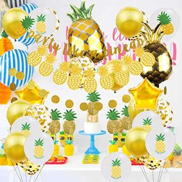 Gold Glitter Pineapple Party Decorations Summer Pineapple Garland Banner Pineapple Garland Latex Balloons Pineapple Foil Balloons Cupcake Toppers for Bachelorette,Birthday Luau Summer Party Decoration