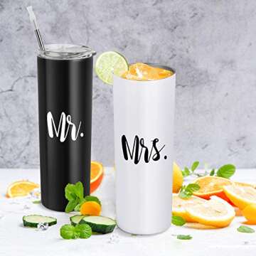 Qtencas Mr and Mrs Gift Set, Mr and Mrs Stainless Steel Insulated Tumbler Set, Wedding Gifts for Couple, Briadal Shower Gifts Engagement Gifts for Couples Newlyweds Bride To Be, Mr and Mrs Cup, 20oz