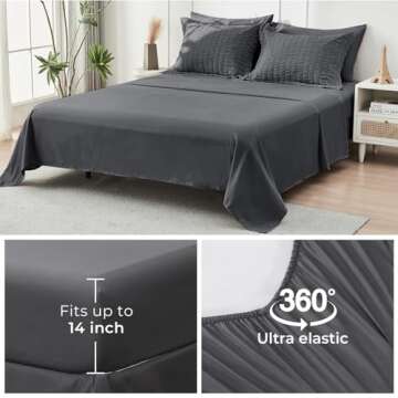 HYMOKEGE Queen Comforter Set Seersucker 7 Pieces, All Season Luxury Bed in a Bag for Bedroom, Bedding Set with Comforters, Sheets, Pillowcases & Shams, Dark Grey