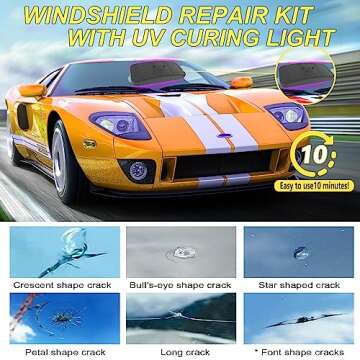 Windshield Repair Kit, Windshield Crack Repair Kit, Efficient Glass Chip Repair Kit with Suction Cup UV Curing Light, 4 Bottles Fluid Glass Repair Liquid for Chips,Cracks,Star-Shaped Crack,Bulls-Eye