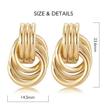 shinelab 14K Gold Plated Chunky Gold Earrings for Women Knot Link Circle Geometric Drop Dangle Earrings Studs Trendy Jewelry