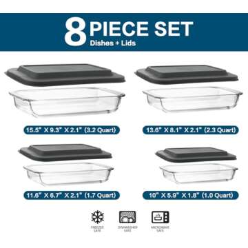 8-Piece Glass Baking Dish Set with Lids – Versatile Kitchen Essential