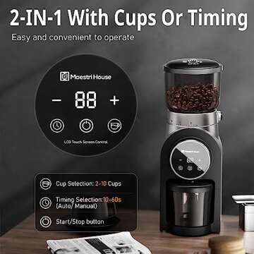 Electric Conical Burr Coffee Grinder, Maestri House 2-in-1 Adjustable Burr Mill with 30 Precise Grind Settings, Stainless Steel Coffee Grinder Electric for Espresso/Pour Over/Cold Brew/French Press