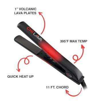 CHI Lava Ceramic Hairstyling Flat Iron | 1" Volcanic Lava Ceramic Floating Plates | Smooth Glide helps prevent damage | Analog On/Off Switch | Black/Red